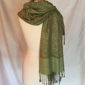 Pashmina and Silk Sage Green Paisley Scarf